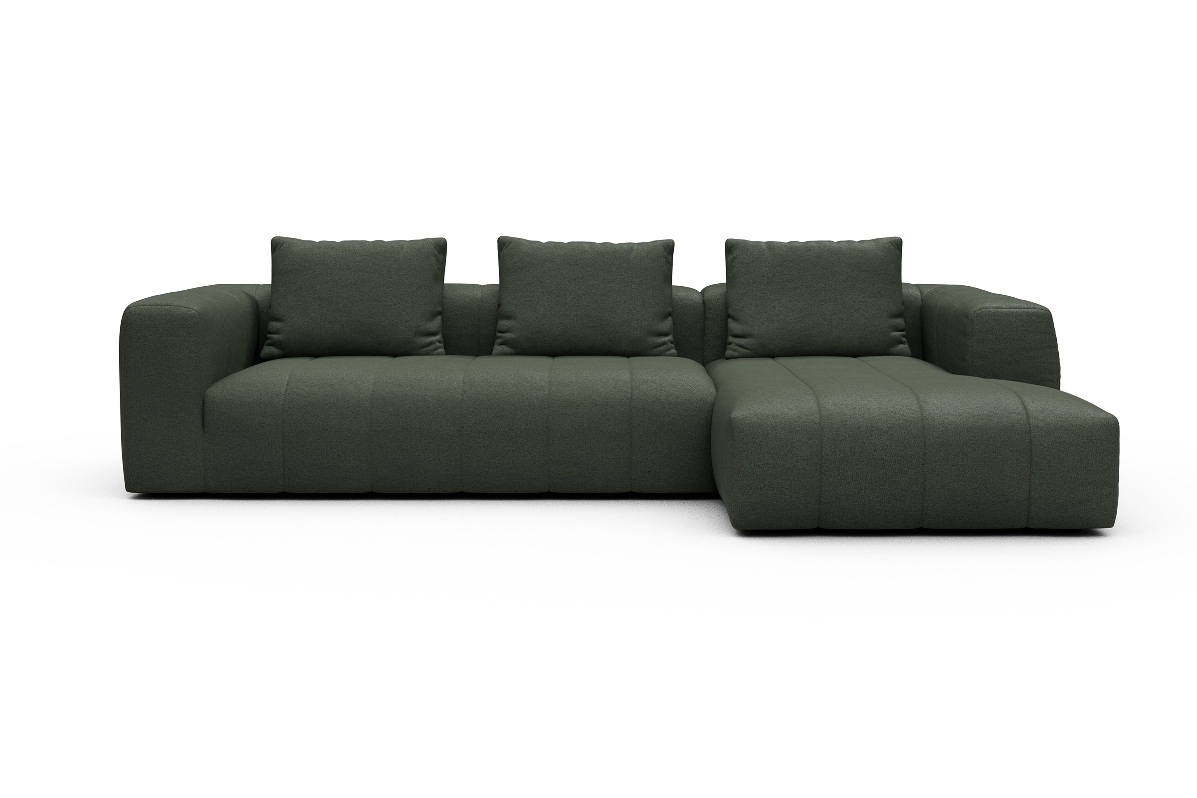 Ecksofa Hugo 2,5-Sitzer Armlehne links mit Chaiselongue Denari-Forest-Green
