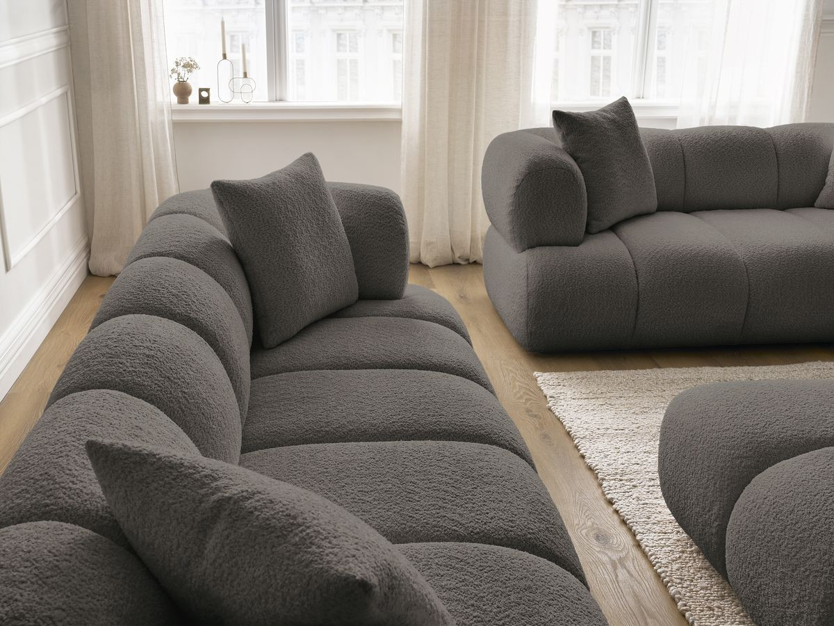 Bobochic Pamira Sofa 5-Sitzer mit Pouf Bouclé-Stoff Braun