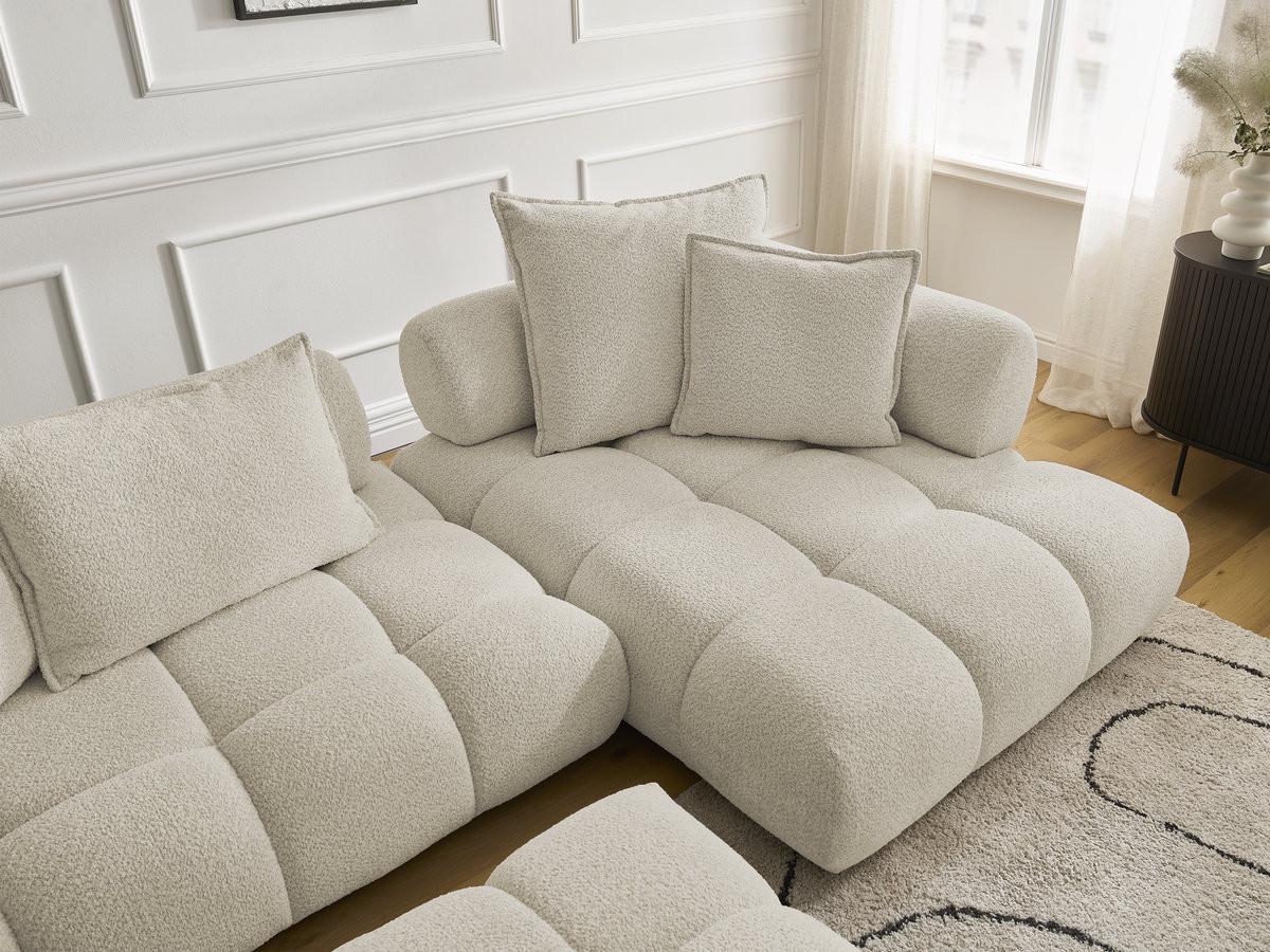 Bobochic Alya Ecksofa mit Pouf Bouclé-Stoff Beige Ecke rechts