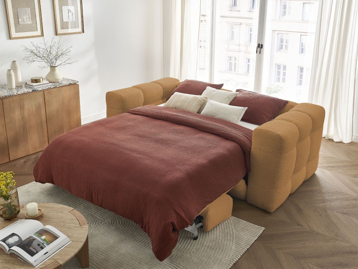 Bobochic Cloud Schlafsofa 3-Sitzer Bouclé-Stoff Gelb