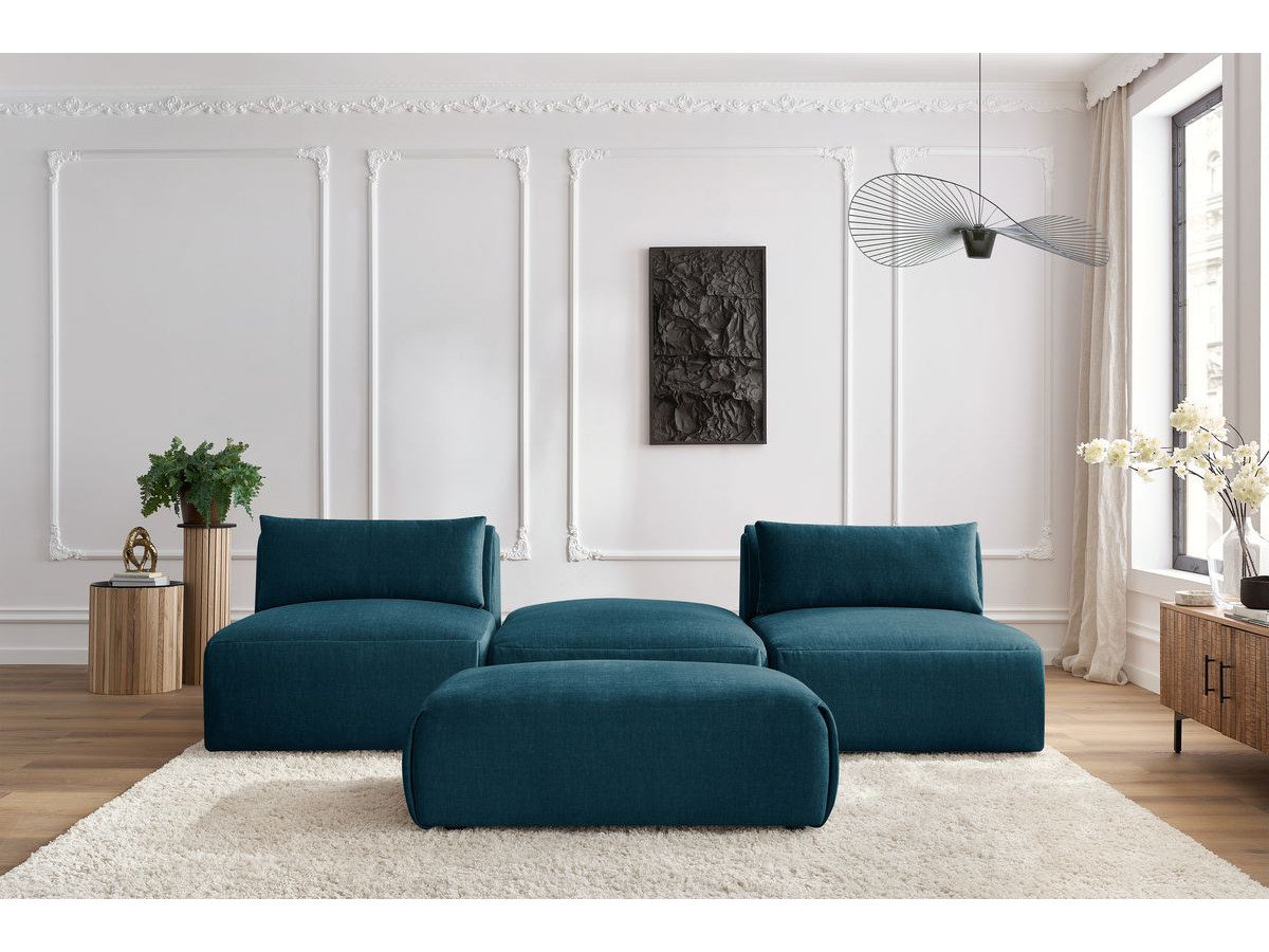 Bobochic Jeanne Sofa 4-Sitzer mit Pouf Samt Dunkelblau