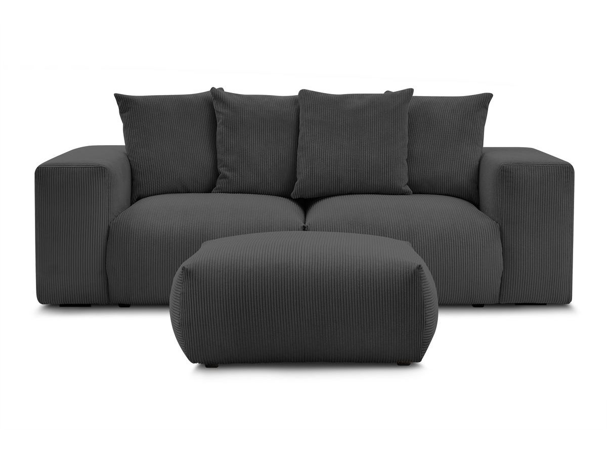 Bobochic Voltaire Sofa 4-Sitzer mit Pouf 248 × 100 cm Cordsamt Dunkelgrau