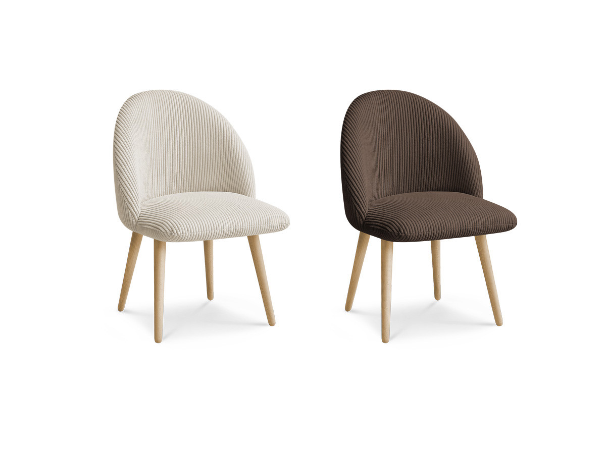 Bobochic Lalie Esszimmerstuhl 2er-Set mit skandinavischen Holzbeinen Cordsamt Beige/Braun