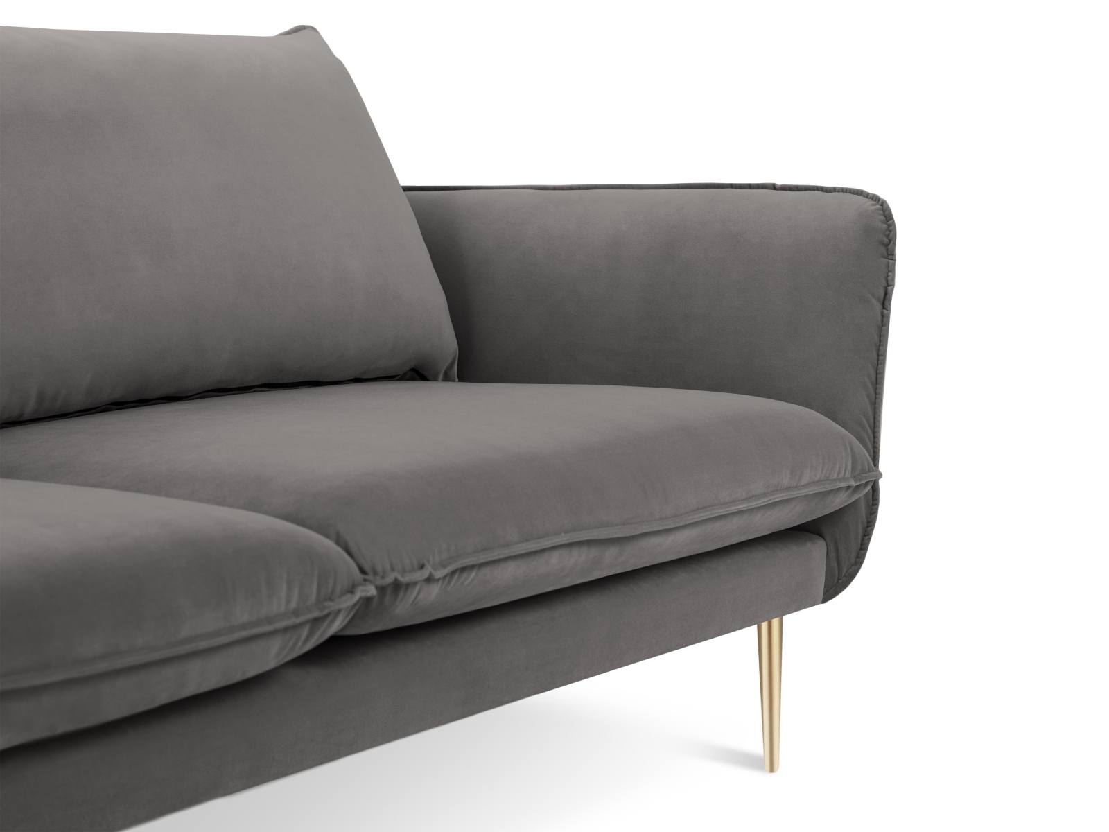 Cosmopolitan Design Sofa Vienna 4-Sitzer Samt Bluvel Hellgrau Beine Gold