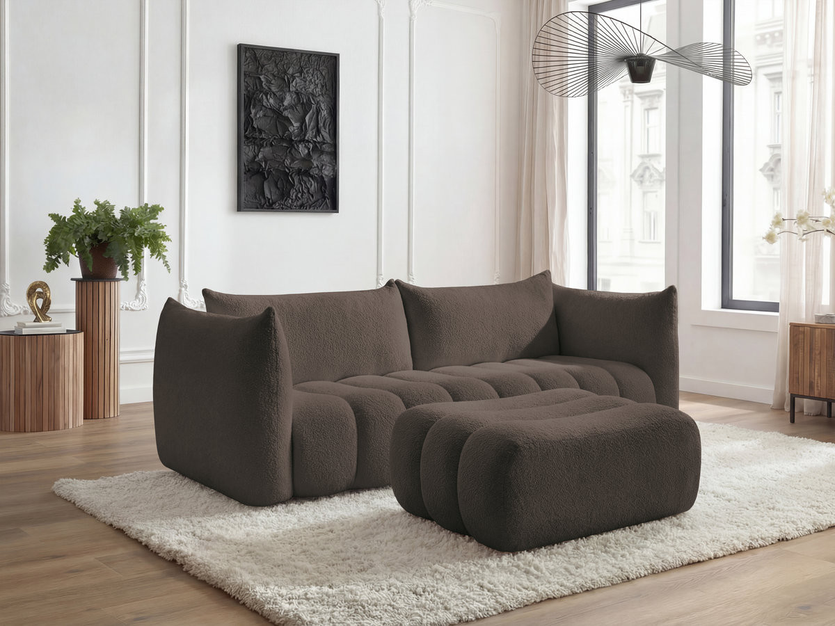 Bobochic Azra Sofa 4-Sitzer mit Pouf Bouclé-Stoff Braun