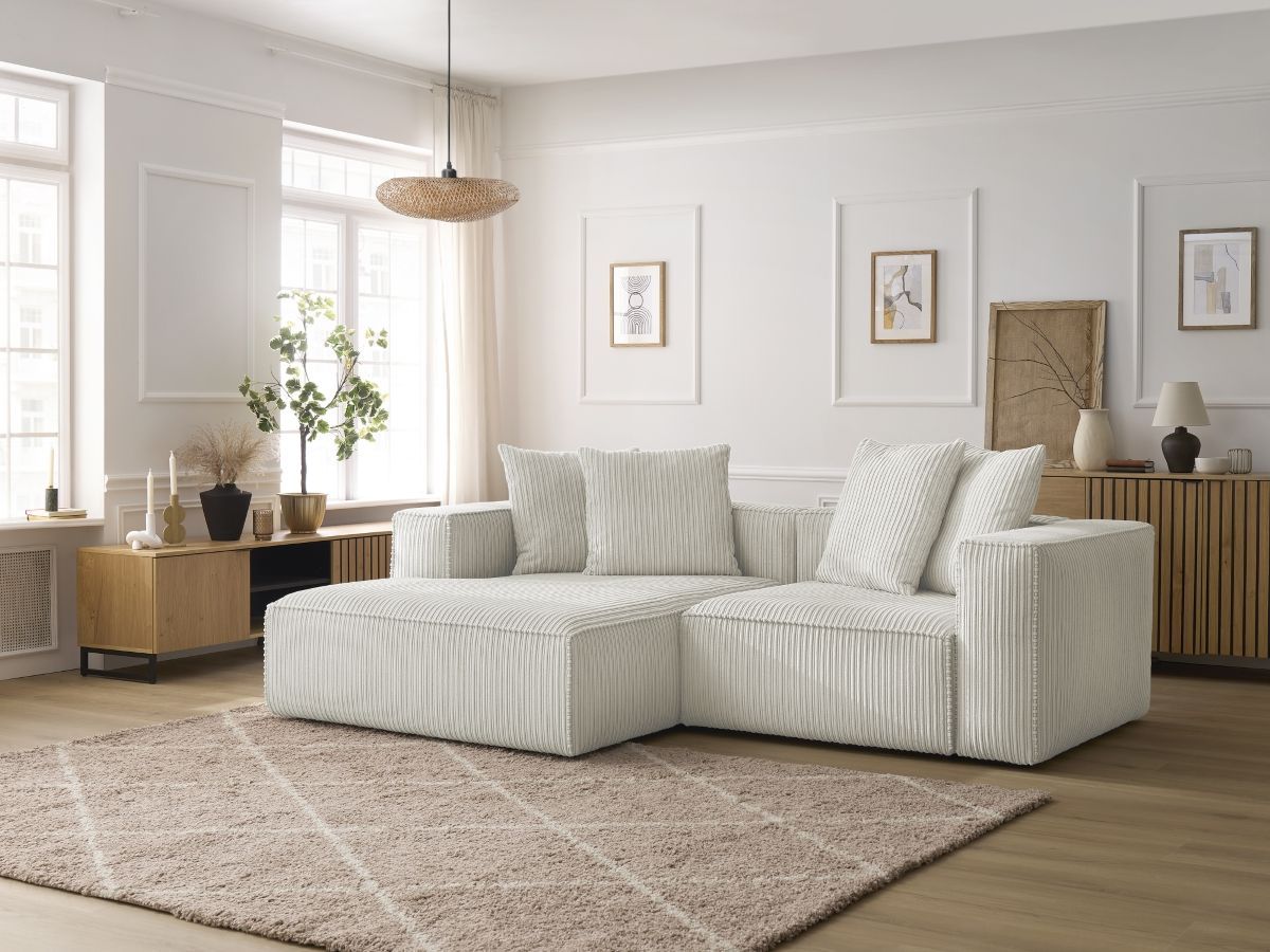 Bobochic Nina Ecksofa Cordsamt Hellgrau Ecke links