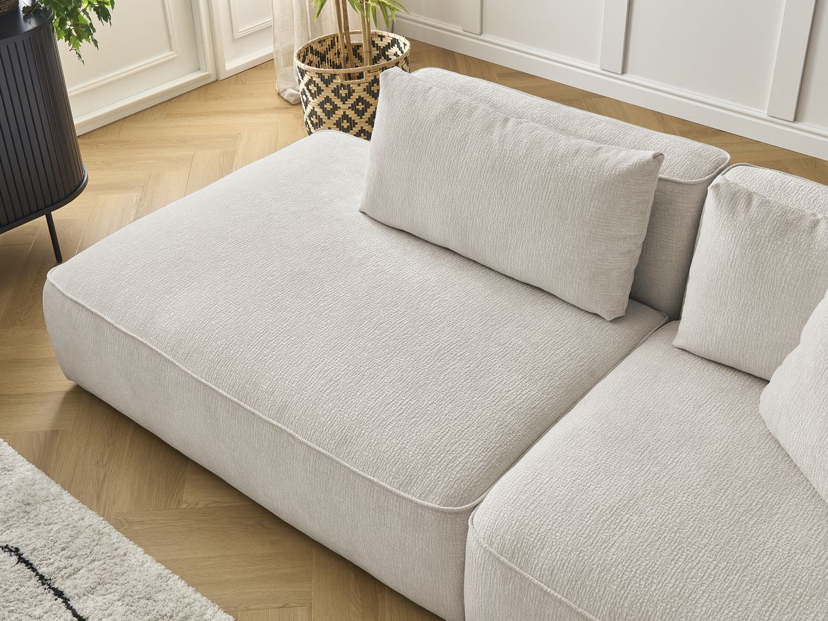 Bobochic Leopold Sofa 4-Sitzer mit Pouf Strukturstoff Beige Armlehne rechts