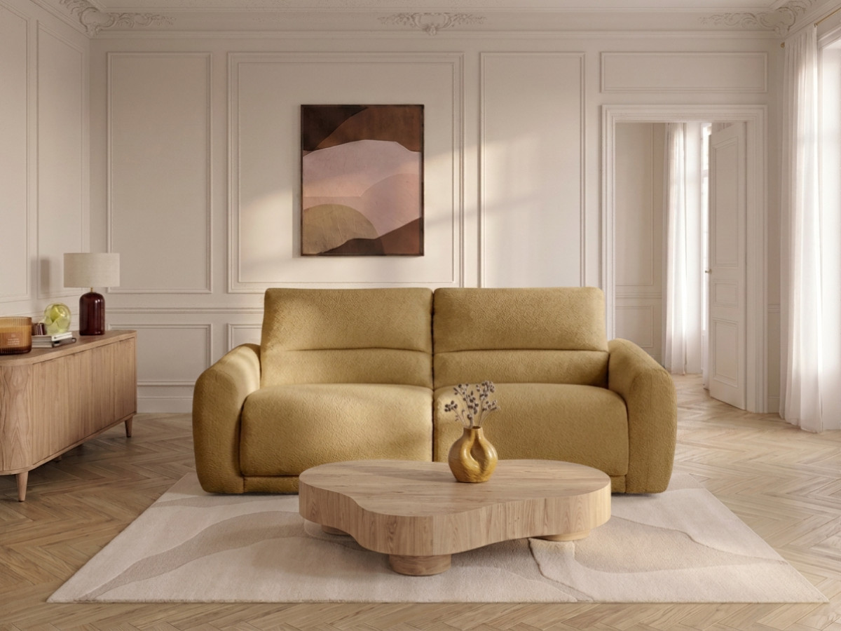 Bobochic Minorque Schlafsofa 2,5-Sitzer Chenille Gelb, Liegefläche 160 × 200 cm