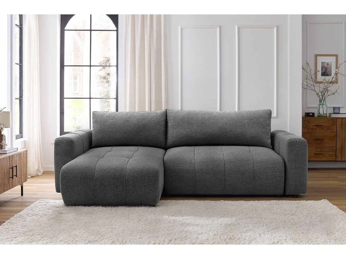 Bobochic Arsene Ecksofa mit Schlaffunktion und Bettkasten 288 × 148 cm Melange-Stoff Dunkelgrau