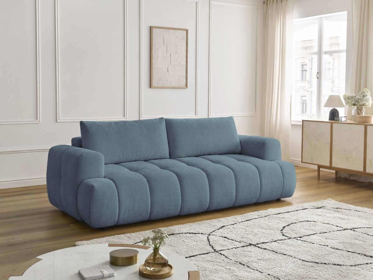 Bobochic Fuji Schlafsofa 3-Sitzer mit Bettkasten Stoff Hellblau
