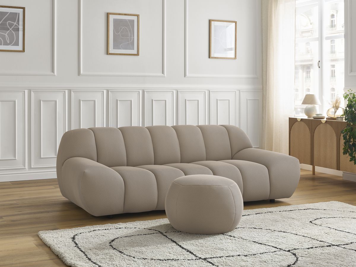 Bobochic Hayden Sofa 2-Sitzer mit Pouf 226 × 107 cm Mesh-Stoff Taupe