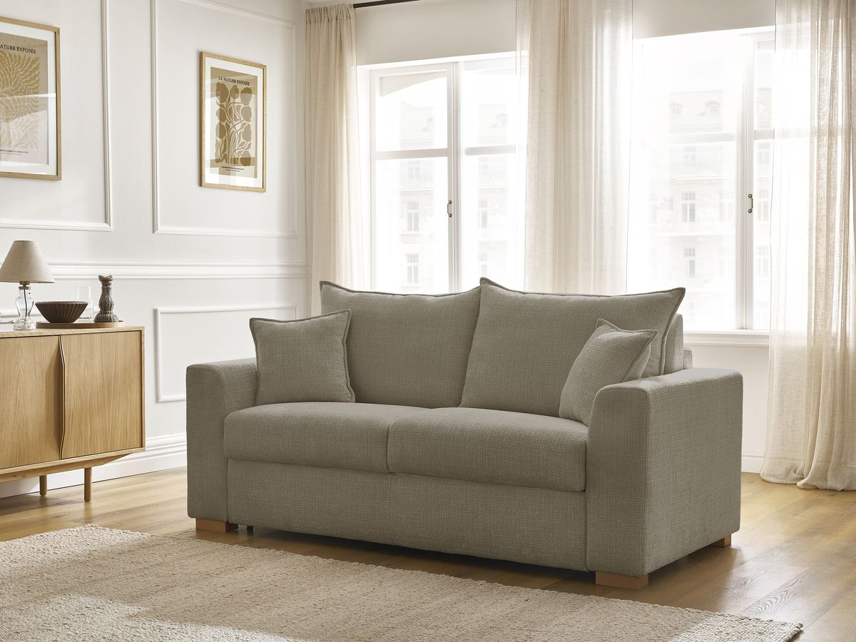 Bobochic Augustin Schlafsofa 3-Sitzer Strukturstoff Taupe, Liegefläche 160 × 200 cm