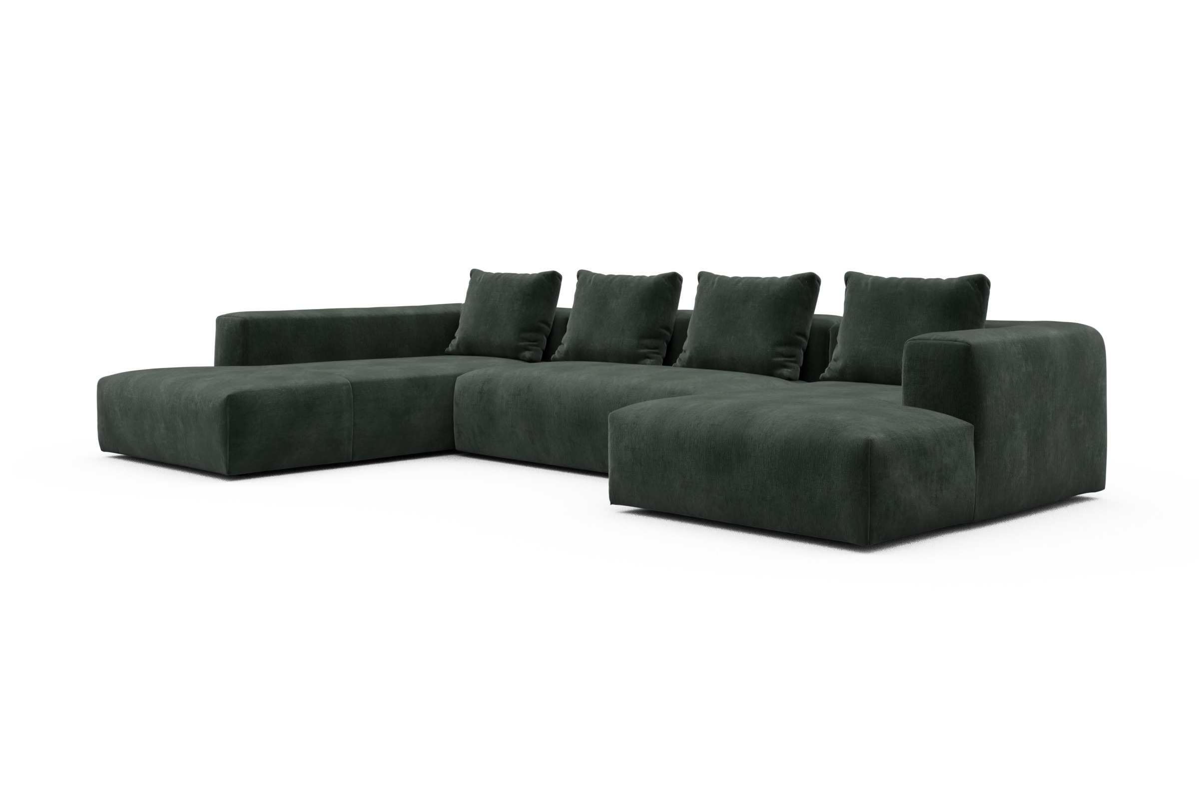 Wohnlandschaft Fred Relax-Ecke links mit 2-Sitzer und Chaiselongue rechts Smooth-Laurel-Green