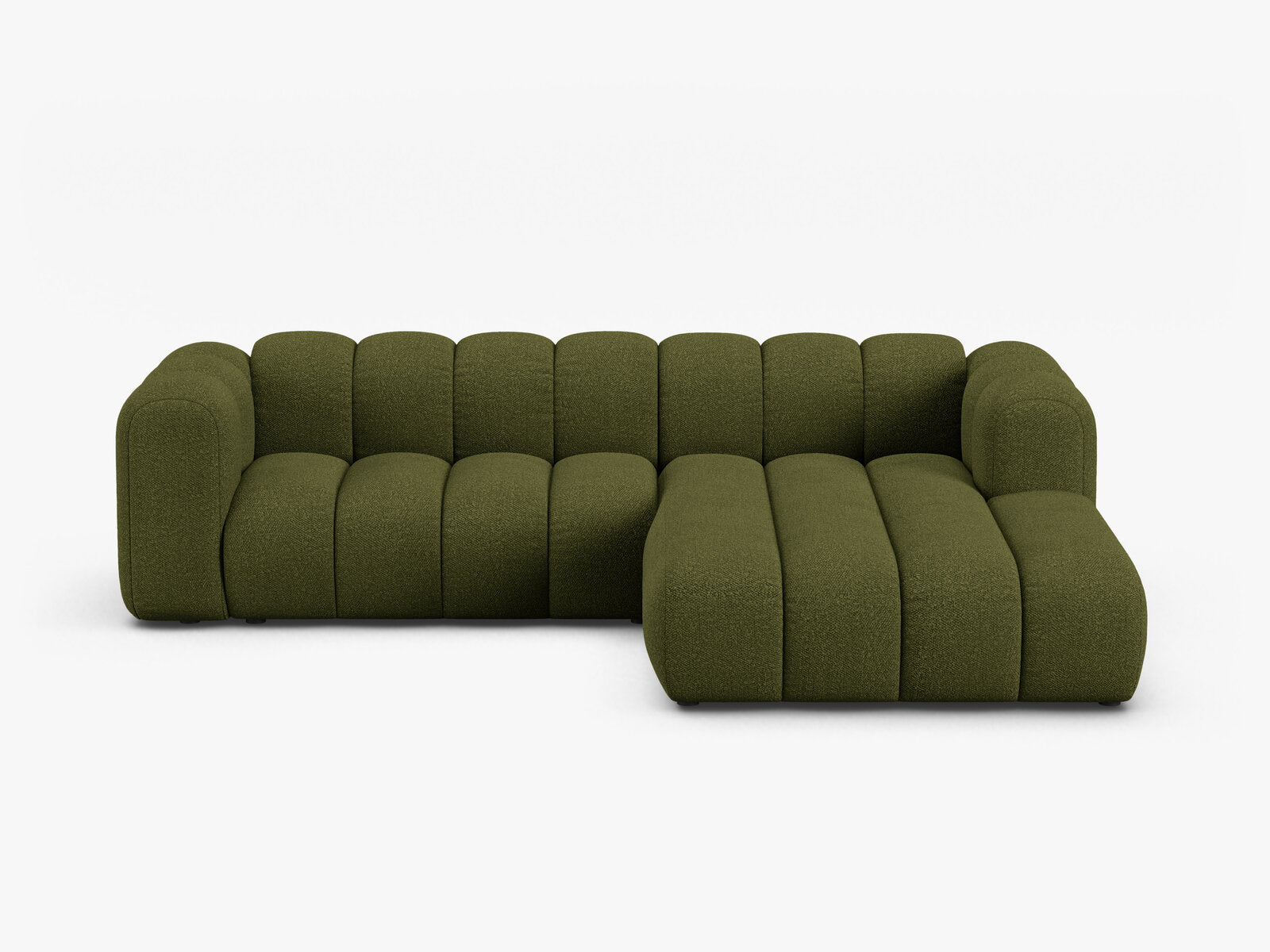Micadoni Modulares Ecksofa Lupine 4-Sitzer mittelgroß Rechts Boucle Baloo Dunkel-Olivgrün