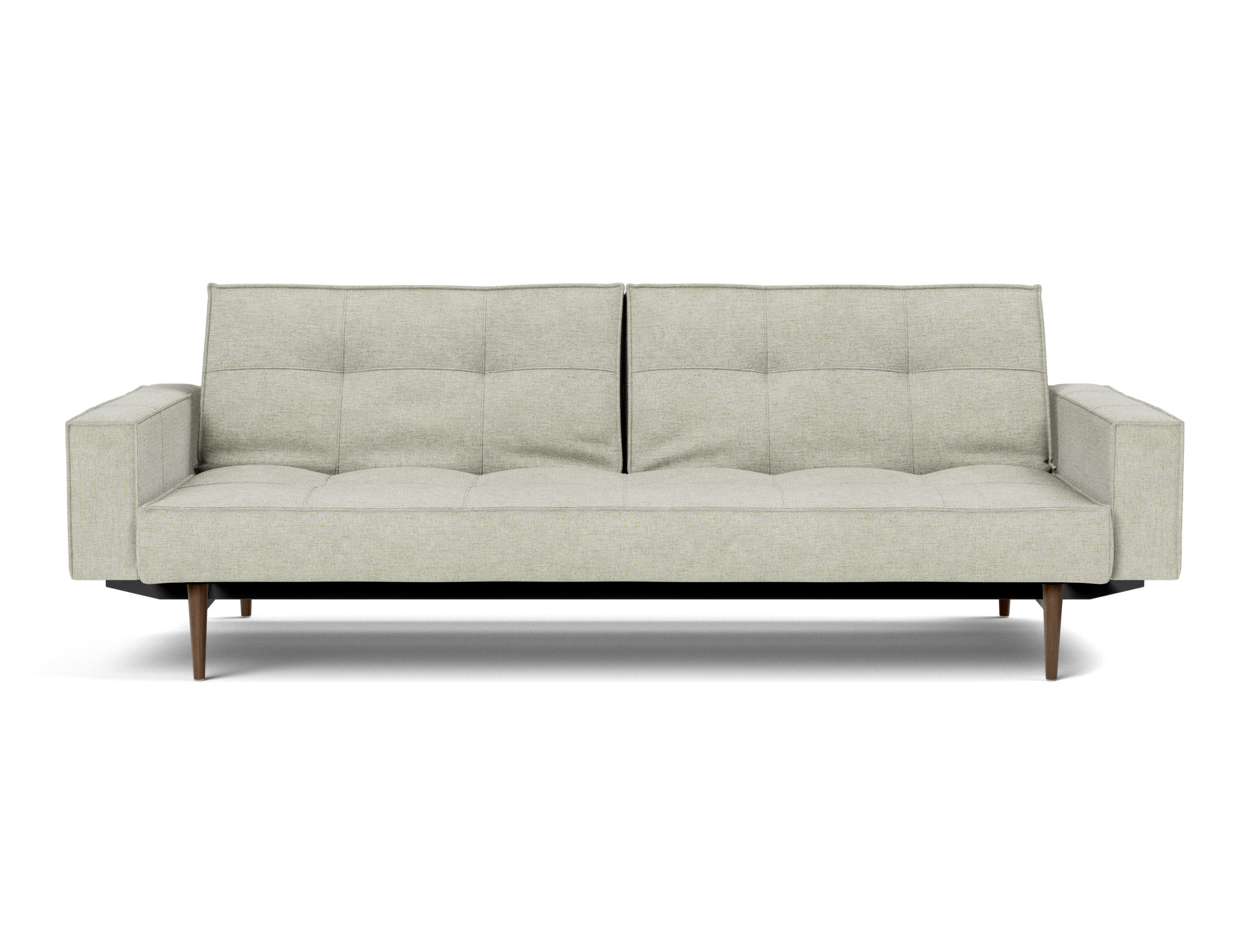 Schlafsofa Splitback mit Armlehnen Flachgewebe Avella 280-Sand Beine Styletto Eiche dunkel