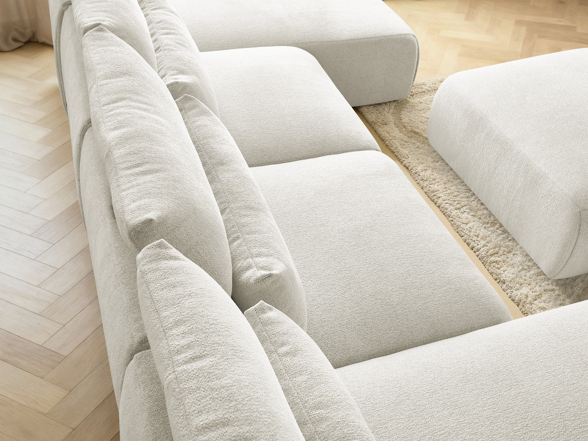 Bobochic Jana Wohnlandschaft mit großem Pouf Melange-Stoff Weiß