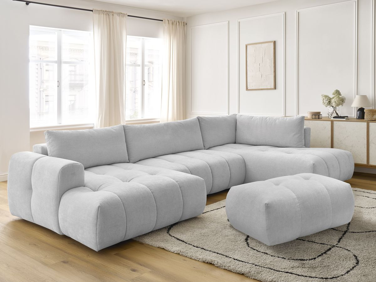 Bobochic Fuji Wohnlandschaft mit Pouf Stoff Hellgrau Ecke links