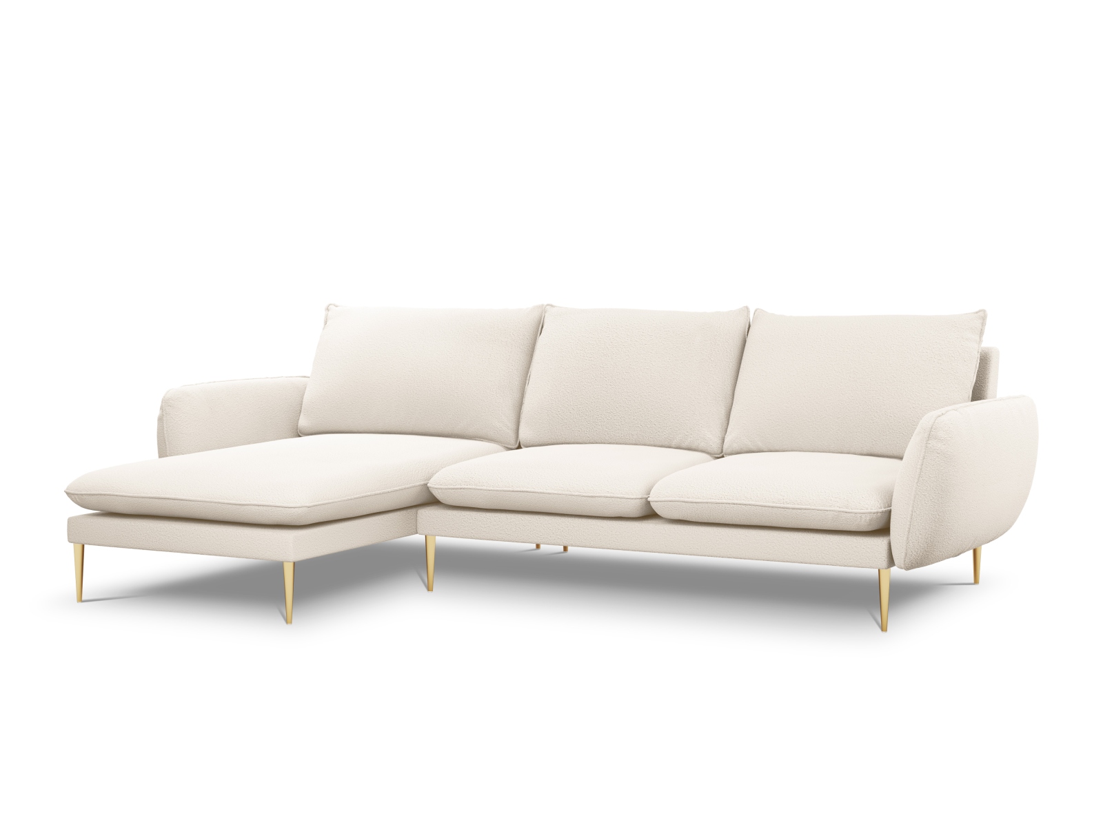 Cosmopolitan Design Ecksofa Vienna 5-Sitzer Boucle Ascot Beige Links Beine Gold
