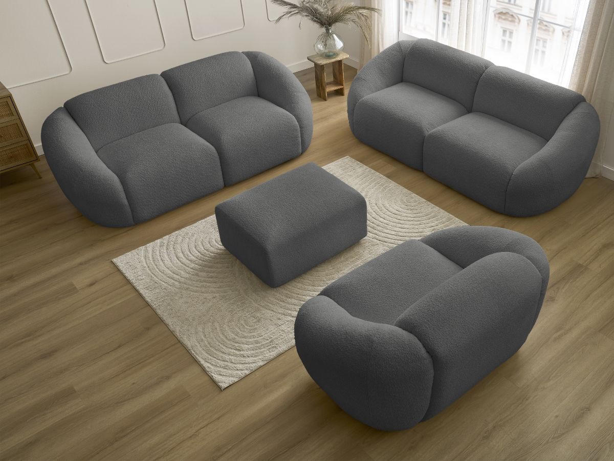 Bobochic Tina Sofa 7-Sitzer mit Pouf Bouclé-Stoff Dunkelgrau