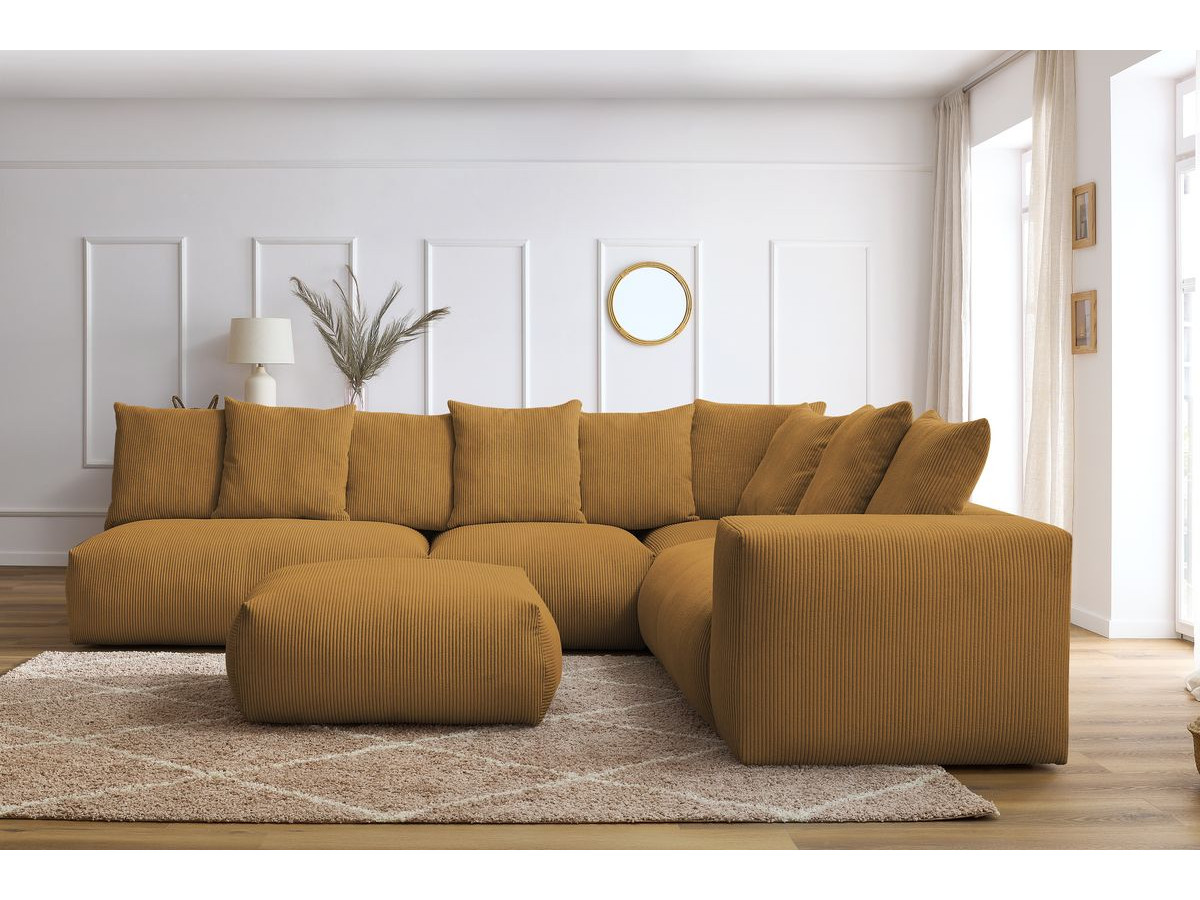 Bobochic Voltaire Ecksofa mit Pouf 322 × 268 cm Cordsamt Gelb Ecke rechts