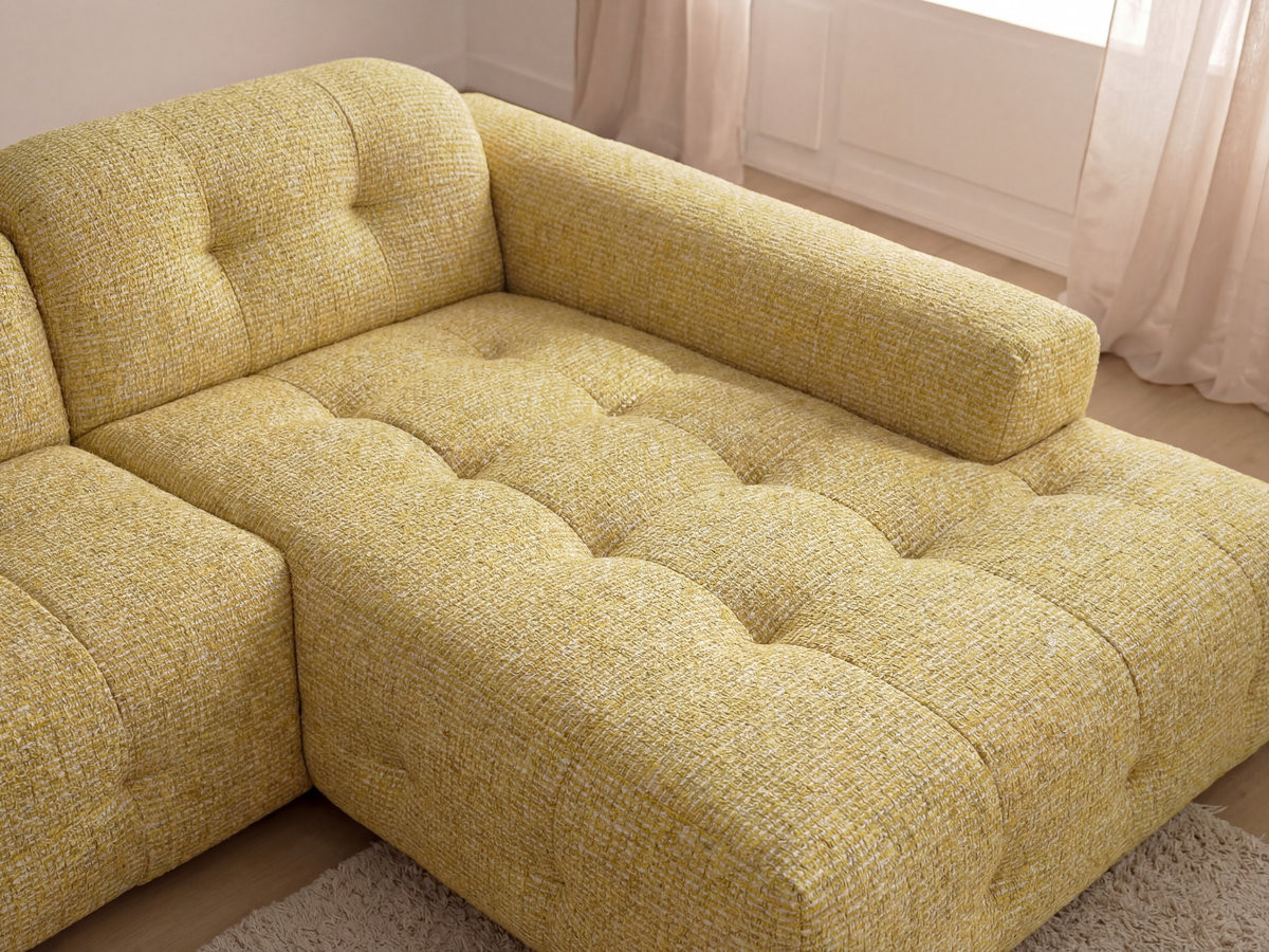 Bobochic Laura Ecksofa mit großem Pouf Melange-Stoff Gelb Ecke rechts