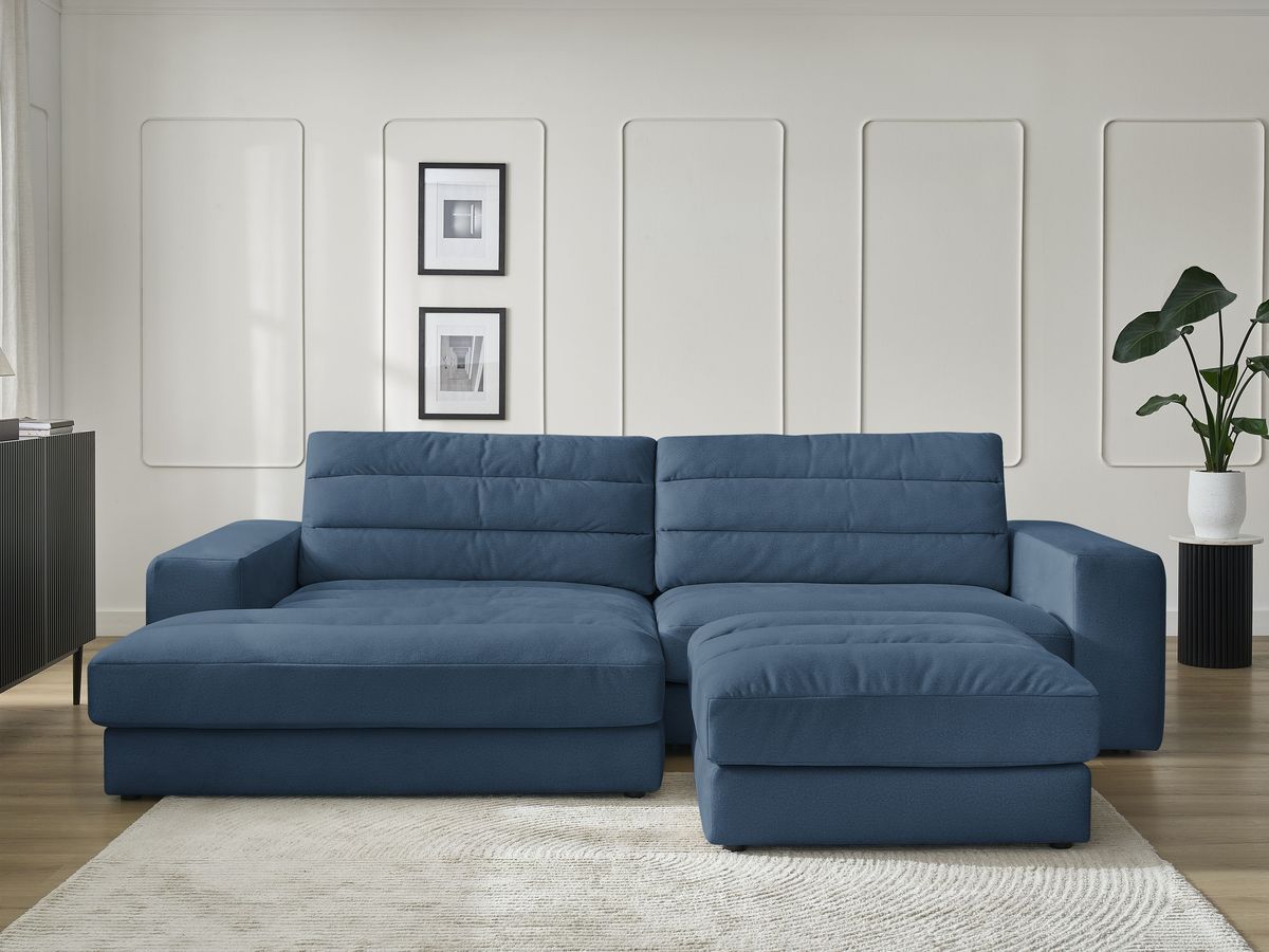Bobochic Sierra Ecksofa mit Pouf Samt Dunkelblau Ecke links