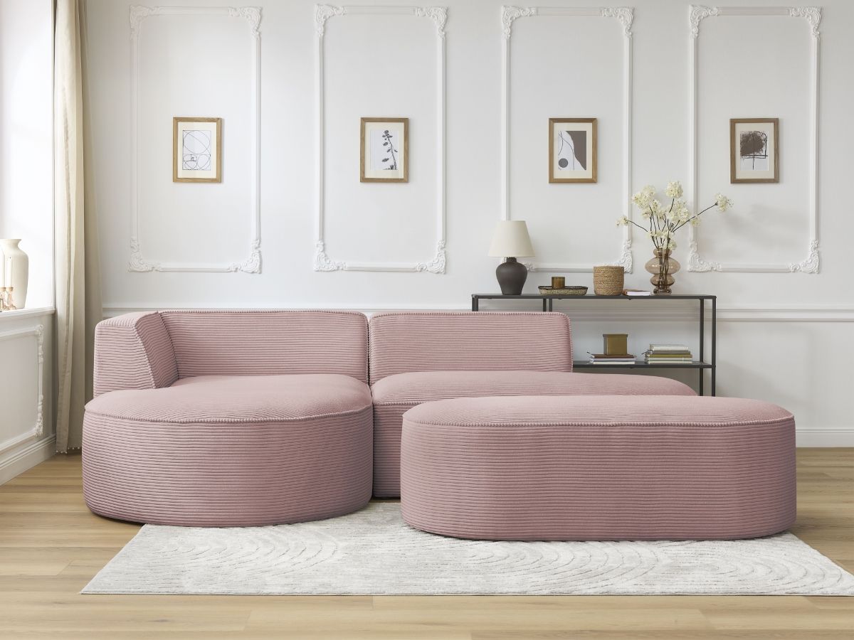 Bobochic Rousseau Ecksofa mit Pouf Cordsamt Violett Ecke links