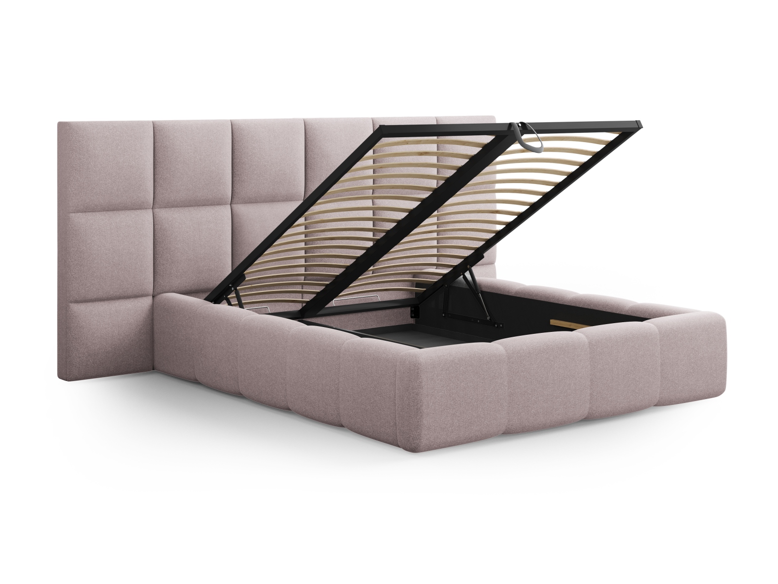 Cosmopolitan Design Stauraumbett mit doppeltem Kopfteil Livigno 200x200 Strukturierter Stoff Solid Rosa