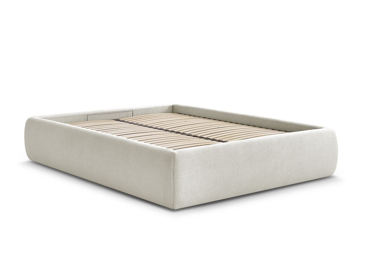 Bobochic Inera Bettgestell mit Bettkasten, ohne Kopfteil Stoff Beige, Liegefläche 160 × 200 cm