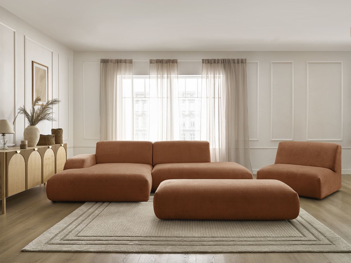 Bobochic Sirius Ecksofa mit Pouf 405 × 170 cm Strukturstoff Orange Ecke links