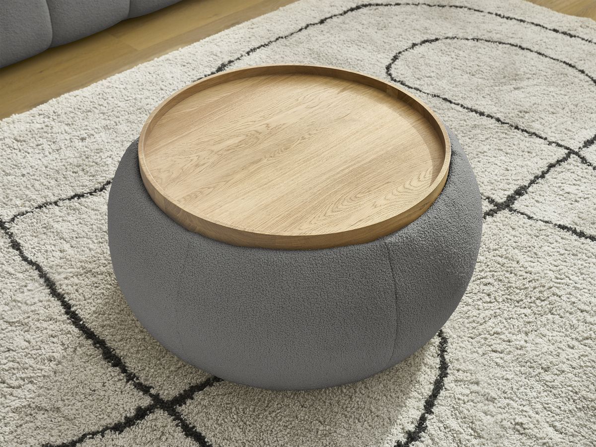 Bobochic Hayden Sofa 2-Sitzer mit Pouf Bouclé-Stoff Dunkelgrau
