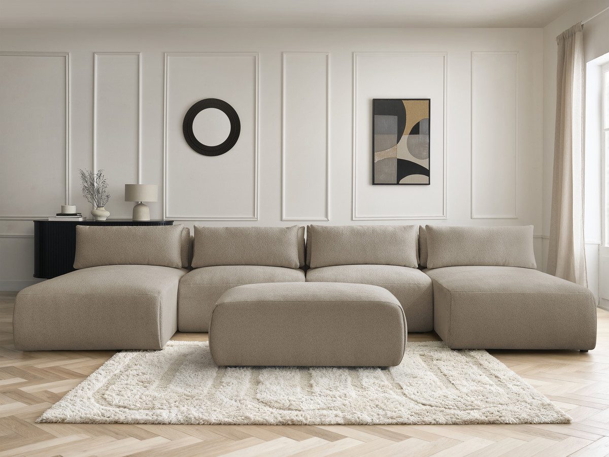 Bobochic Jana Wohnlandschaft mit kleinem Pouf Melange-Stoff Taupe