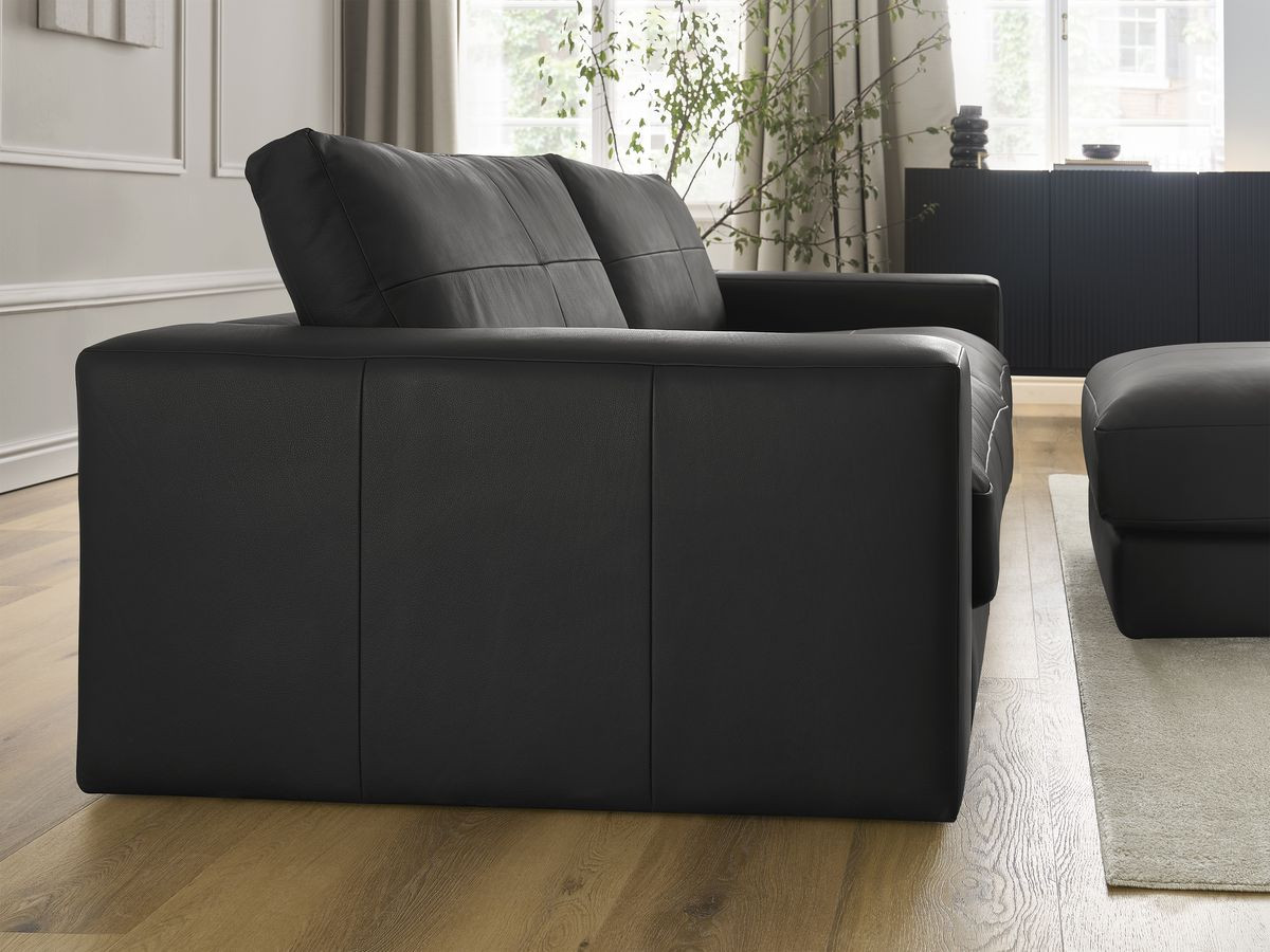 Bobochic Leonard Sofa 4-Sitzer mit Pouf 274 × 109 cm Leder Schwarz