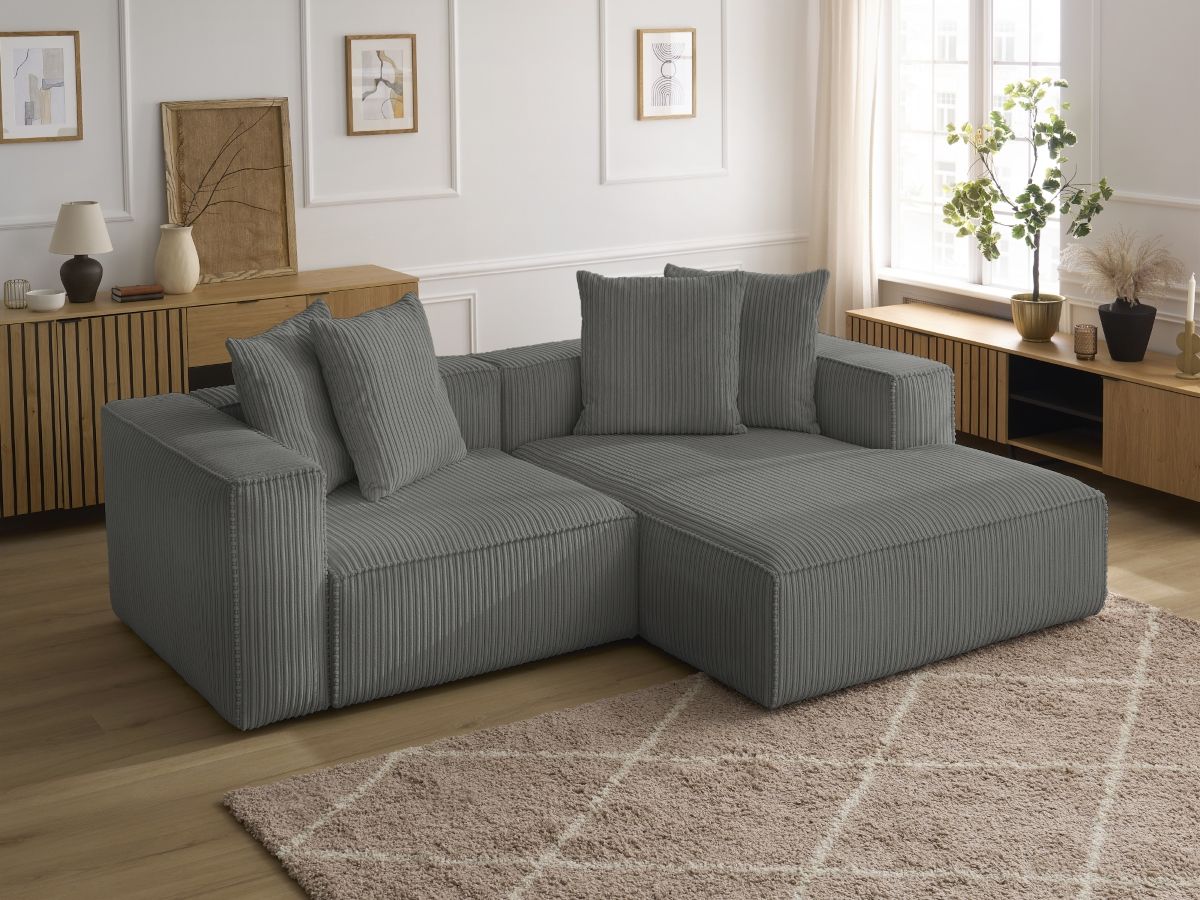 Bobochic Nina Ecksofa Cordsamt Dunkelgrau Ecke rechts