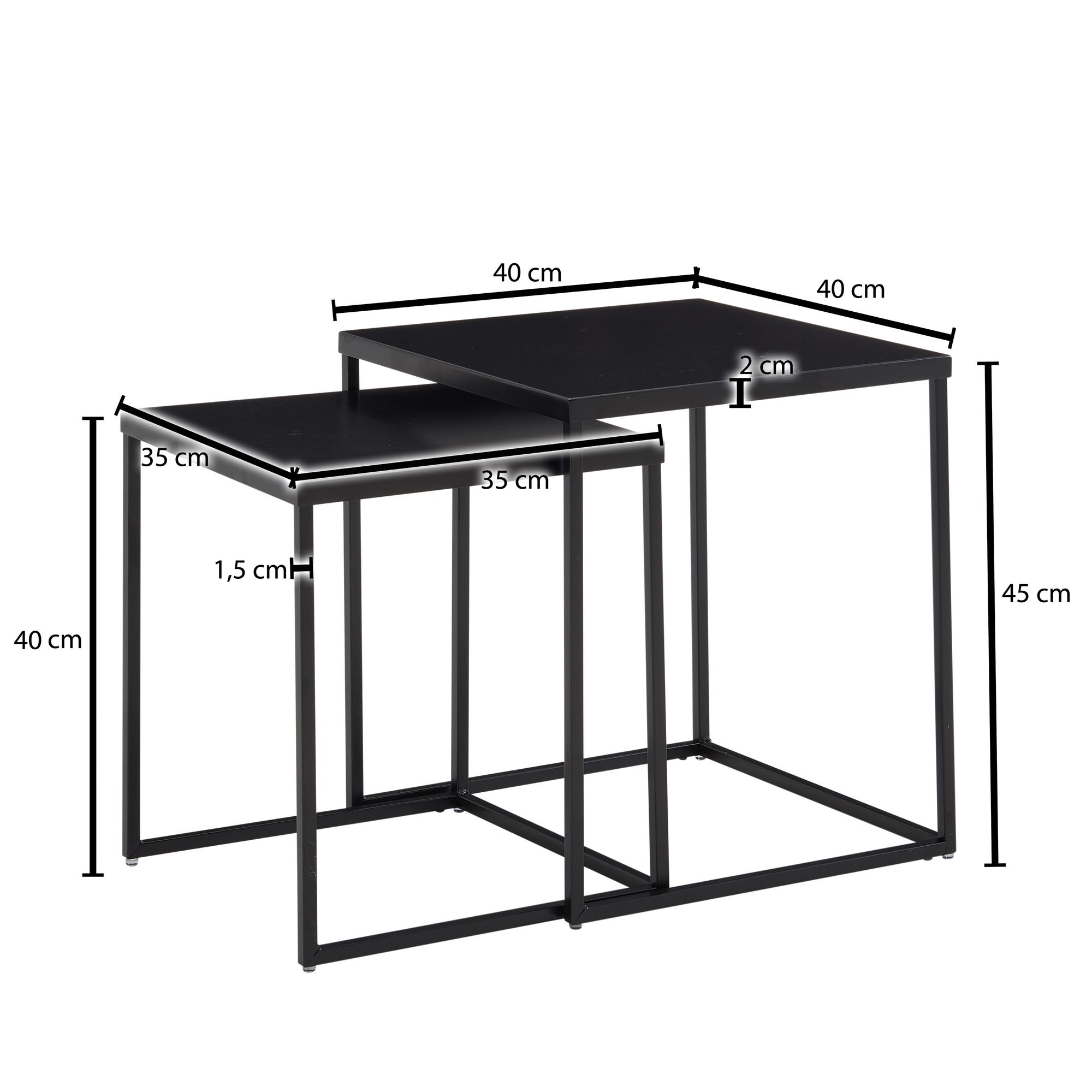 Satztisch 2er-Set Stafholt Metall Schwarz 40 × 40 × 45 cm