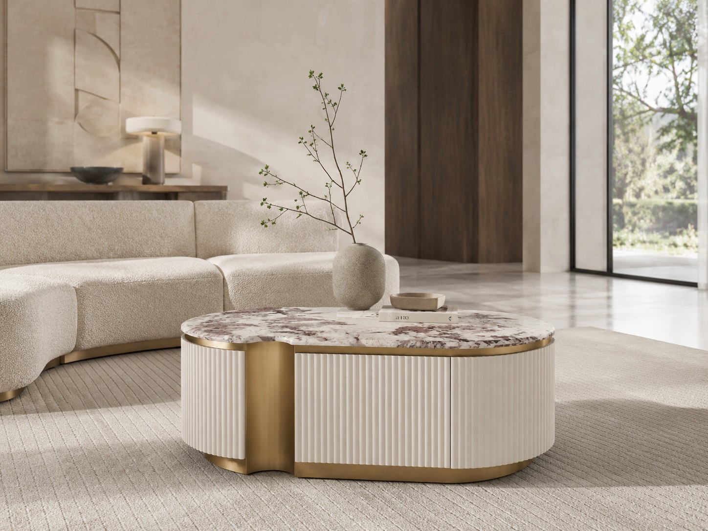 Livin Hill Couchtisch Stilig 122 × 60 × 45 cm Ecru-Weiß, Platte Taupe/Kühles Dunkelbraun