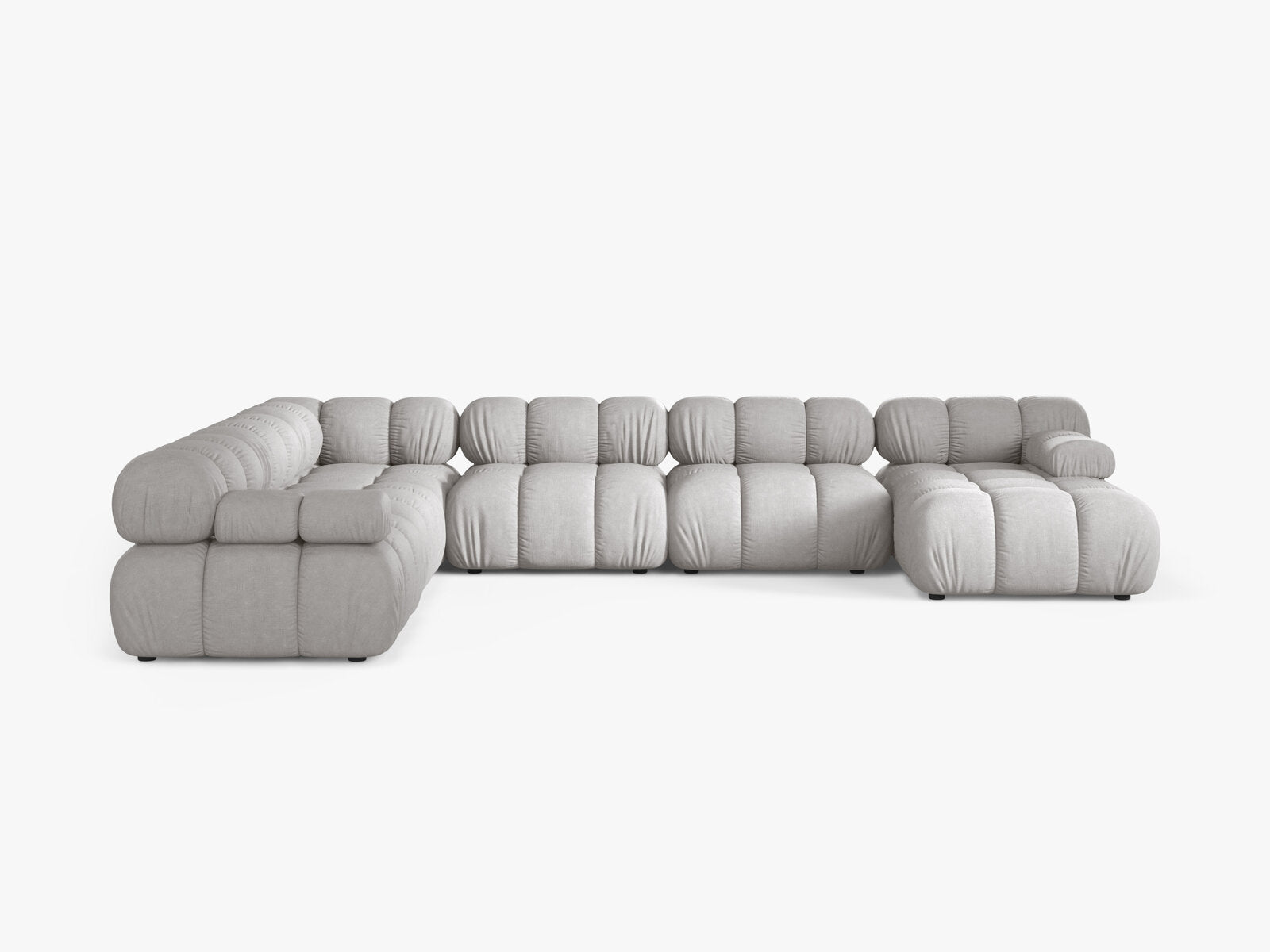 Micadoni Modulares Panorama Ecksofa Bellis 8-Sitzer Links Strukturierter Stoff Liberty Hellgrau
