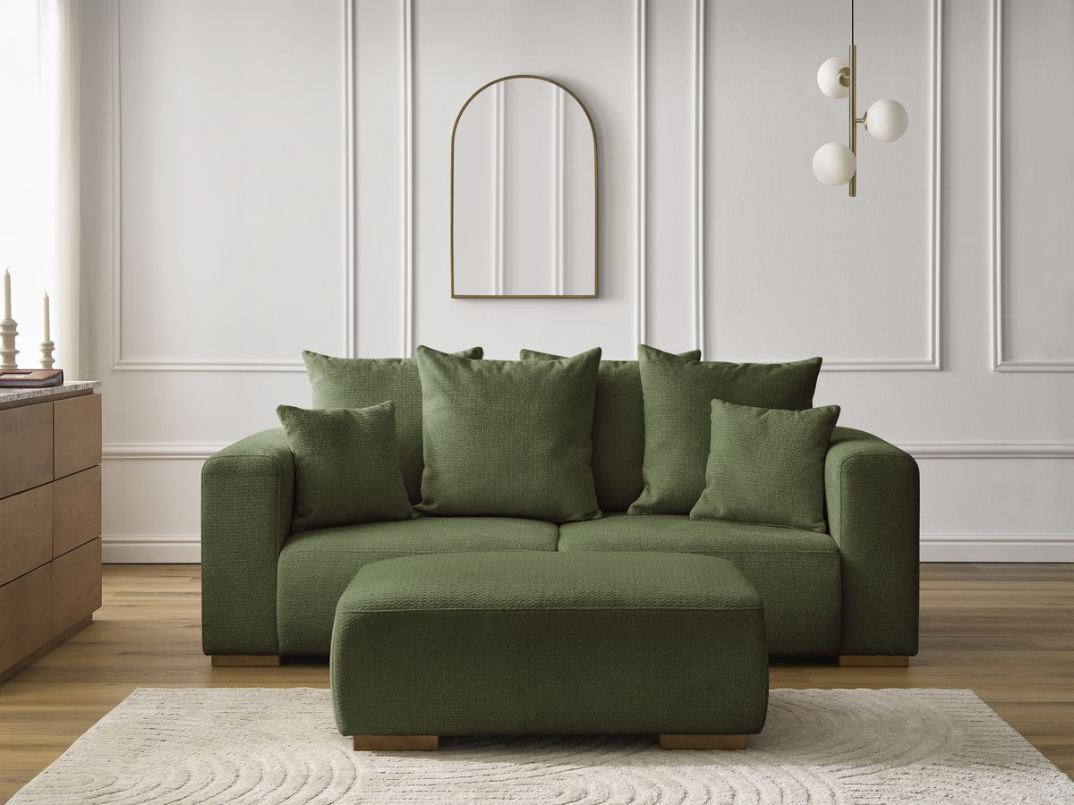 Bobochic Sidonie Sofa 3-Sitzer mit Pouf Melange-Stoff Grün