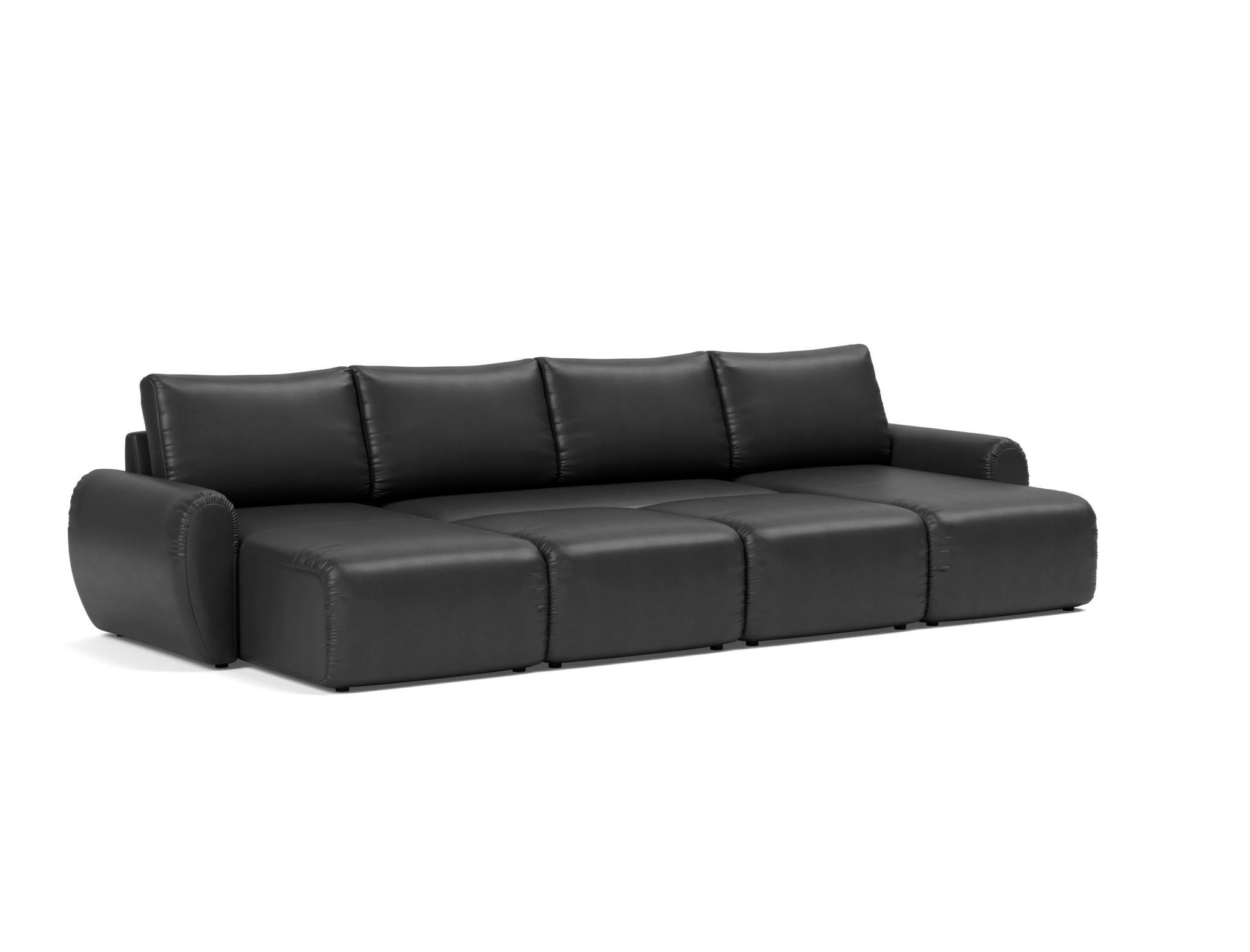 Schlafsofa Norum U-Form mit Curve-Armlehnen Lederoptik Faunal 550-Black