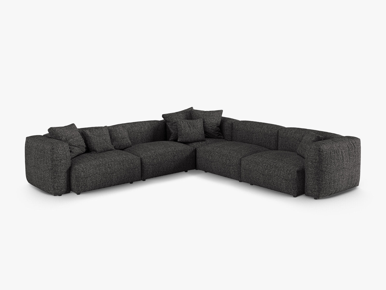 Micadoni modulares symmetrisches Ecksofa XL Martina 5-Sitzer 90cm Sitztiefe Boucle Monet Anthrazit