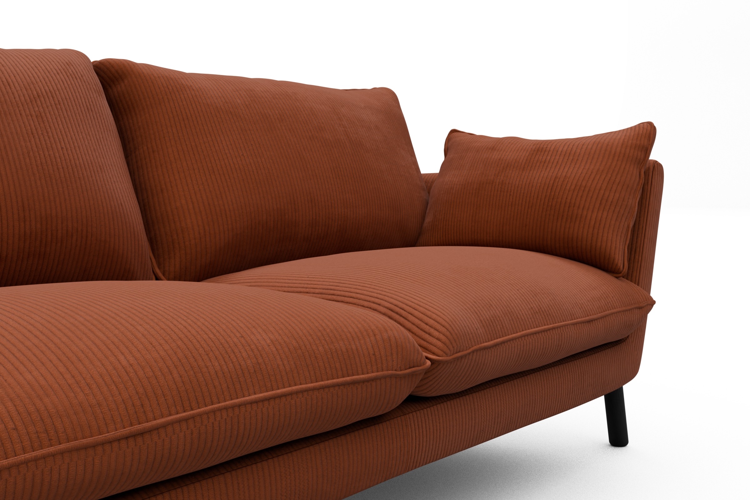 Sofa Emil 2-Sitzer Beinfarbe Eiche Schwarz Corduroy-Burnt-Orange