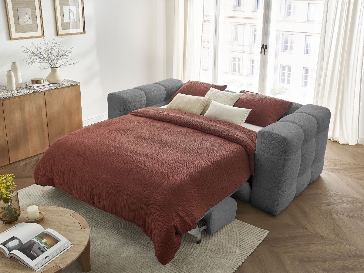 Bobochic Cloud Schlafsofa 3-Sitzer Bouclé-Stoff Dunkelgrau