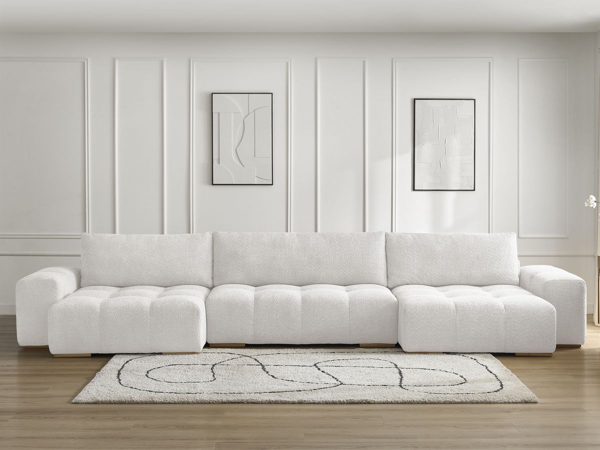 Bobochic Anakin Wohnlandschaft, 3 Kissen Bouclé-Stoff Weiß