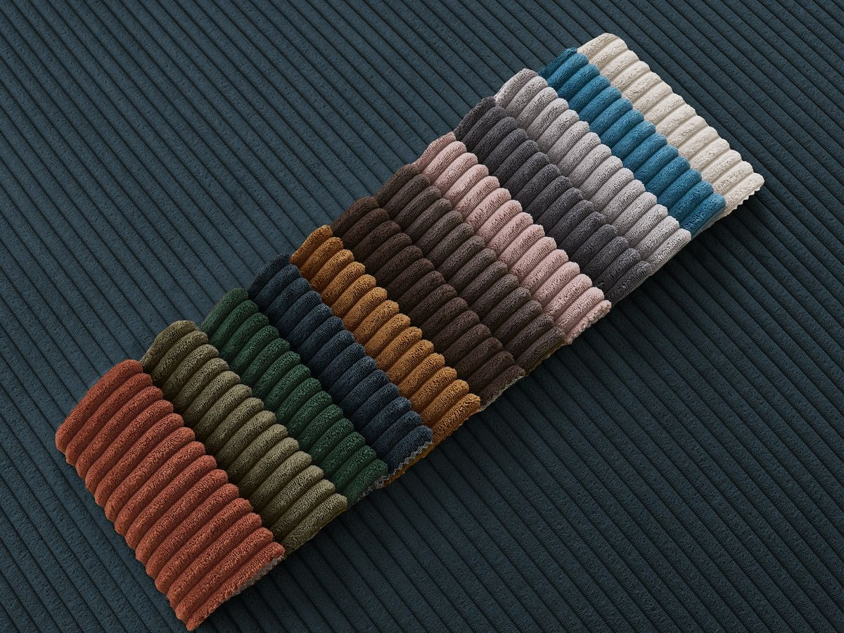 Bobochic Atilla Ecksofa mit Schlaffunktion und Bettkasten Cordsamt Dunkelblau Ecke links