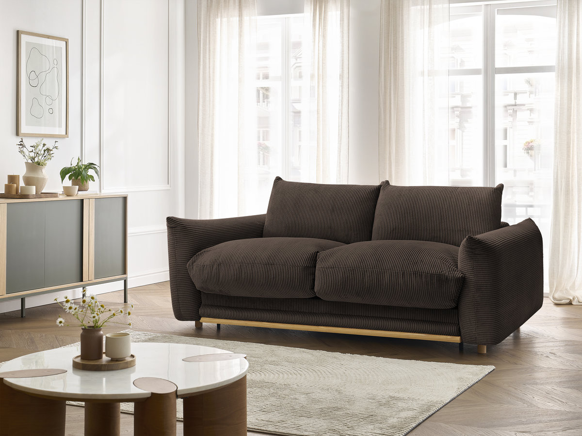 Bobochic Ernest Schlafsofa 3-Sitzer, Liegefläche 140 / 160 × 190 cm Cordsamt Braun, Liegefläche 140 × 190 cm