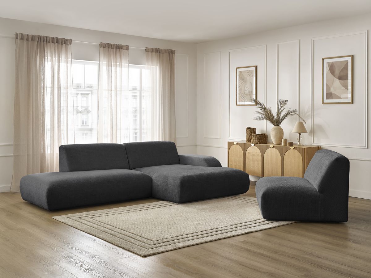 Bobochic Sirius Ecksofa 405 × 170 cm Strukturstoff Schwarz Ecke rechts