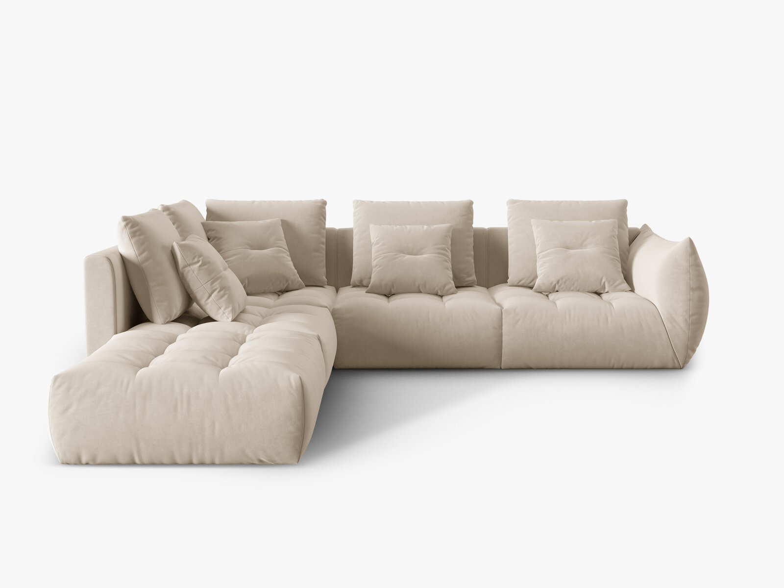 Micadoni Ecksofa Bloom 5-Sitzer Links Samt Ecru