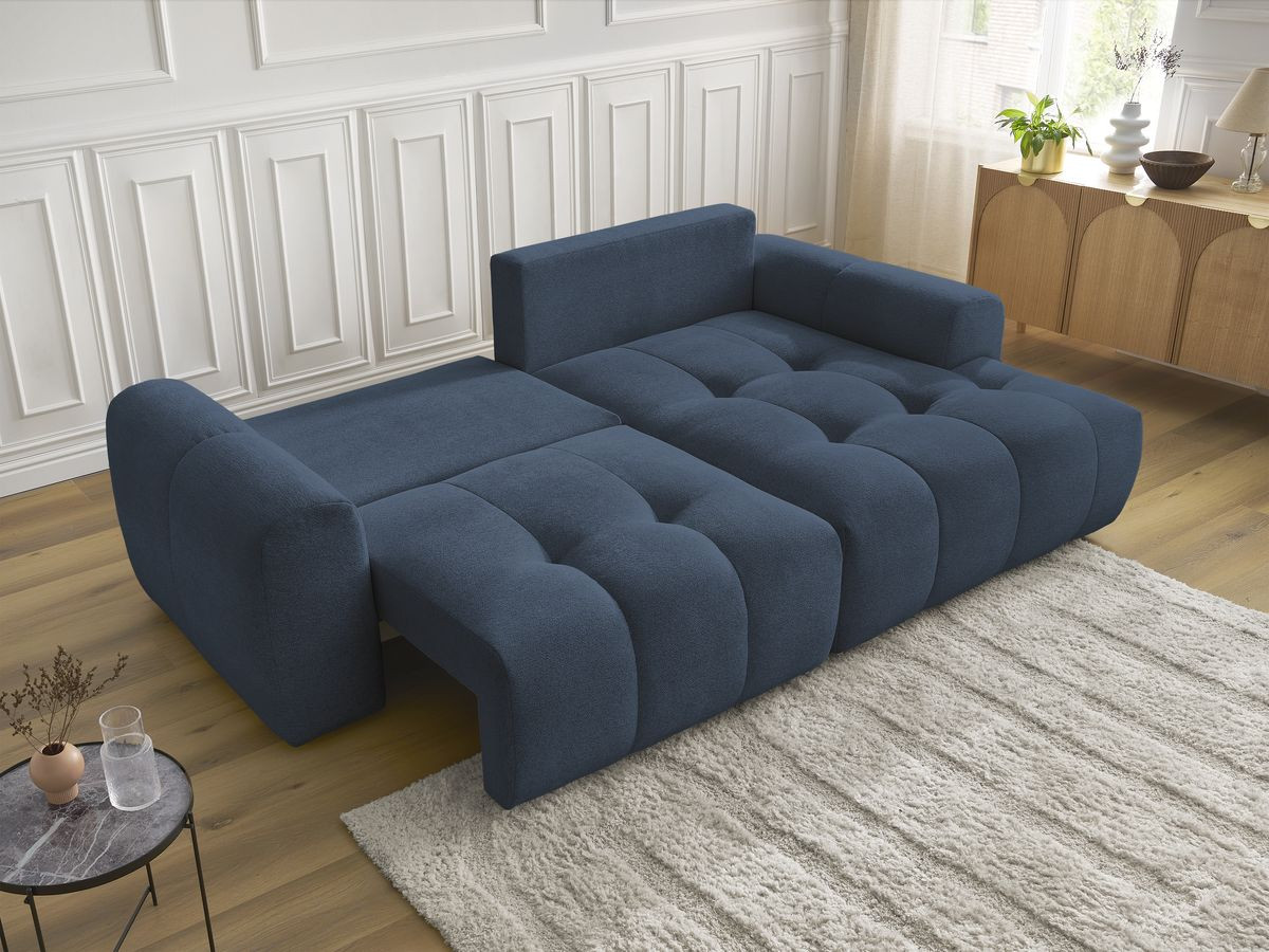 Bobochic Roxelane Ecksofa mit Schlaffunktion und Bettkasten 258 × 150 cm Melange-Stoff Dunkelblau Ecke rechts