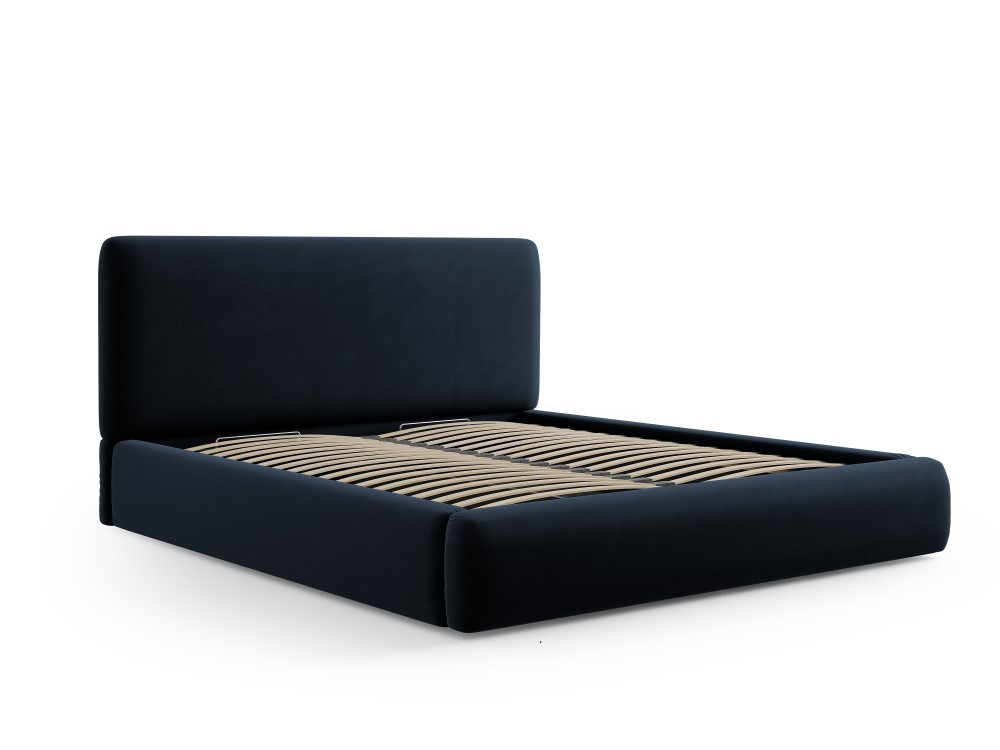 Cosmopolitan Design Stauraumbett mit Kopfteil Colonel 180x200 Samt Riviera Marineblau
