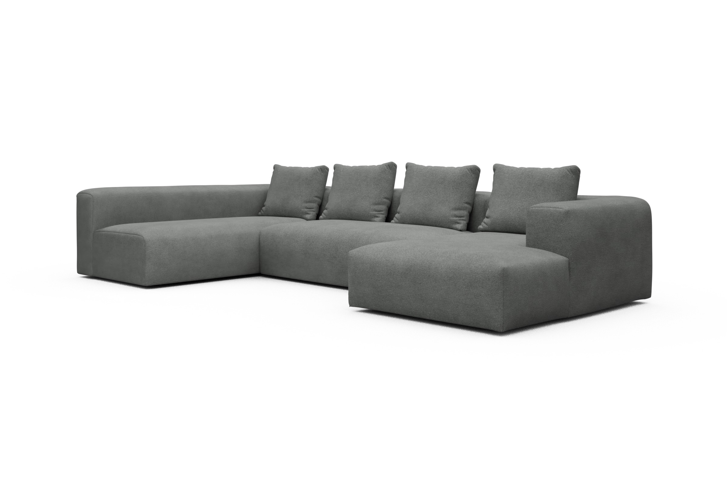 Wohnlandschaft Fred Chaiselongue rechts mit 2-Sitzer und lange Armlehne links Boucle-Ash-Grey